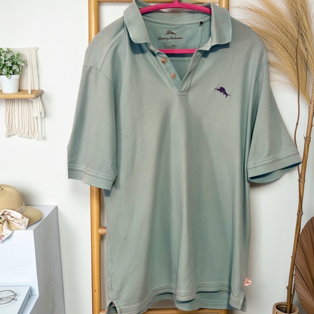 Tommy Bahama Polo Shirt Mens M Mint Green Supima Cotton Pique‎ Marlin Logo Golf